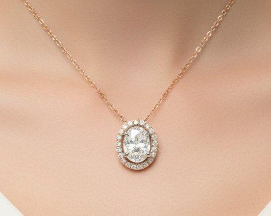 Ketting met hanger - 18 karaat Roségoud - 0.86ct. tw., Sieraden, Tassen en Uiterlijk, Antieke sieraden