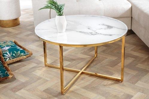 Elegante salontafel BOUTIQUE 80cm wit rond kristalglas met, Huis en Inrichting, Tafels | Salontafels, Ophalen of Verzenden