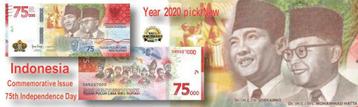 Indonesia 75.000 Rupiah 2020 Unc , 75th Independence Day