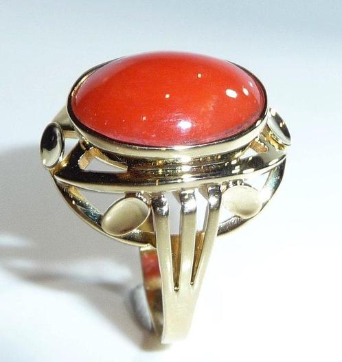 Ring - 14 karaat Geel goud - 6.00ct. tw. Bloedkoraal - Grote, Sieraden, Tassen en Uiterlijk, Ringen