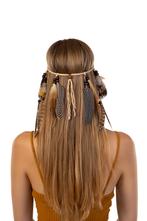 Hoofdband Veren Bruin Beige Ibiza Hippie Indiaan Haarband Ve, Kleding | Dames, Carnavalskleding en Feestkleding, Ophalen of Verzenden