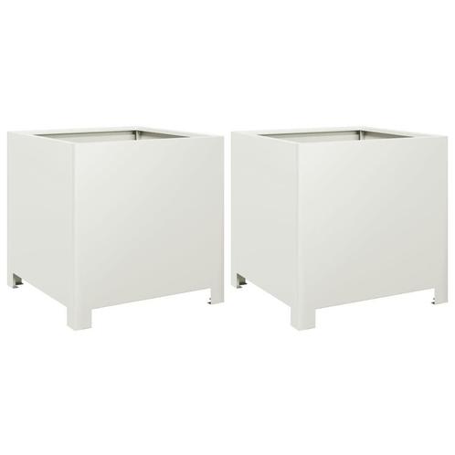 Witte Plantenbakken Staal 40x40 - retourdeal - Duurzaam T..., Tuin en Terras, Bloembakken en Plantenbakken, 30 tot 60 cm, Minder dan 60 cm
