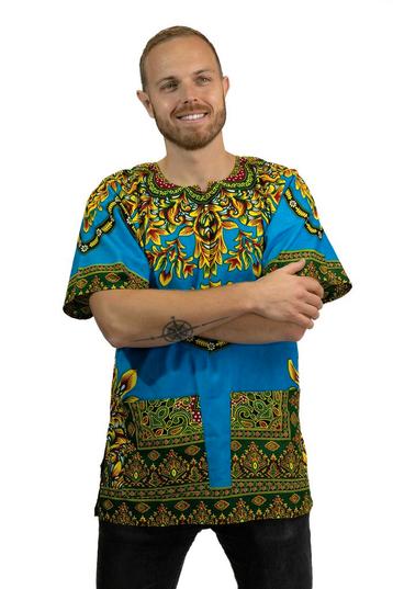 Blauwe Dashiki Shirt / Dashiki Jurk - Afrikaans shirt - Unis beschikbaar voor biedingen