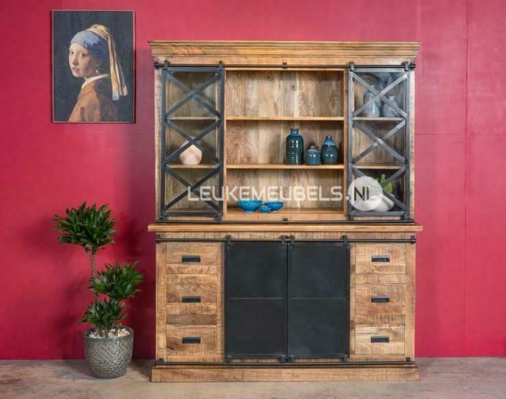 Mango houten Buffetkast Emma 160x200 cm GRATIS bezorging!!, Huis en Inrichting, Kasten | Buffetkasten, 25 tot 50 cm, Met lade(s)