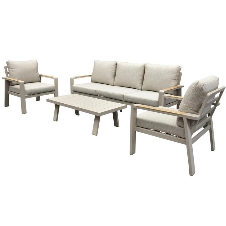 Lola stoel bank loungeset 4 delig latte zand aluminium teak, Tuin en Terras, Tuinsets en Loungesets, Nieuw, Aluminium, Ophalen of Verzenden