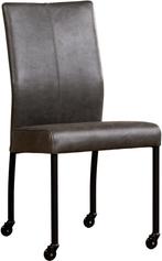 Donkergrijze leren moderne eetkamerstoel - poot vierkant zwa, Huis en Inrichting, Stoelen, Overige kleuren, Nieuw, Leer, Ophalen of Verzenden