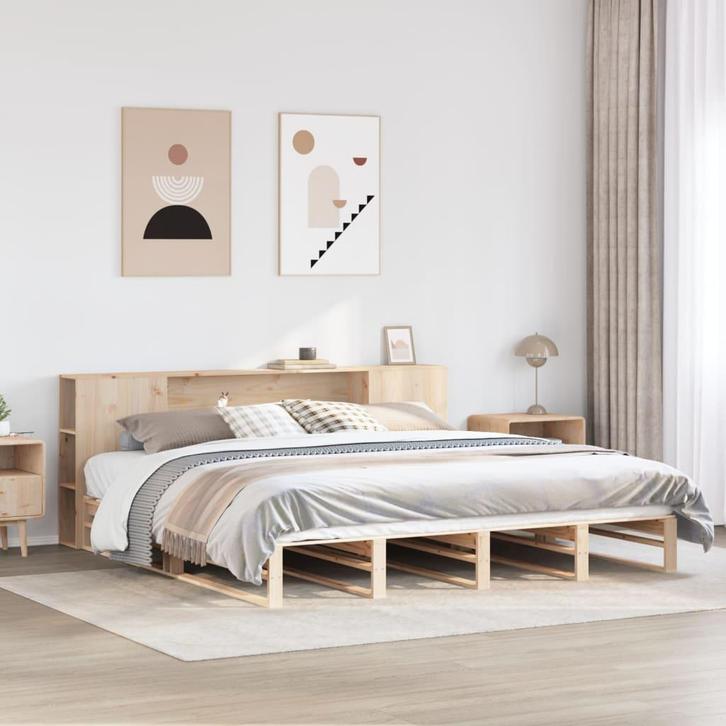 vidaXL Bed met boekenkast zonder matras massief hout 180x200, Huis en Inrichting, Slaapkamer | Bedden, 80 cm, 200 cm, Bruin, Eenpersoons