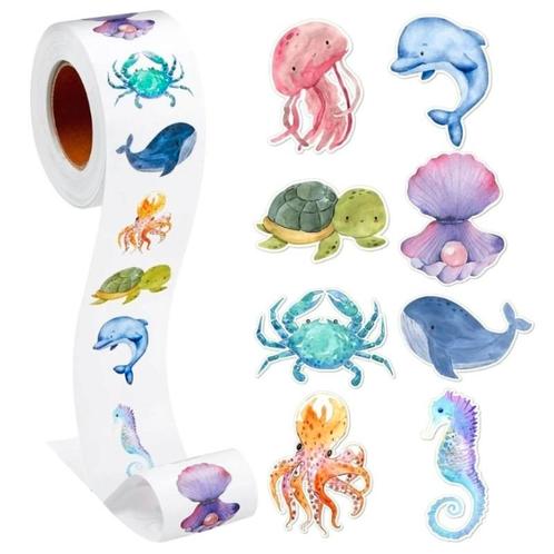 500 Stickers Op Rol - 2.5cm - Zeedieren Los -, Diversen, Cadeauverpakkingen, Verzenden