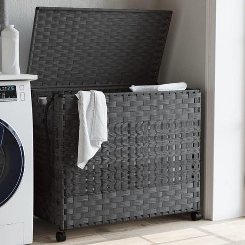 vidaXL Wasmand op wielen 66x35x60 cm rattan grijs, Tuin en Terras, Droogmolens en Wasrekken, Nieuw, Verzenden
