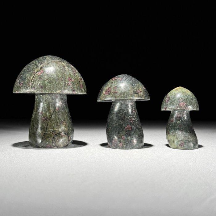 NIET-VEILIGINGSPRIJS - Prachtige set van 3 Ruby Zoisiet, Antiek en Kunst, Kunst | Designobjecten