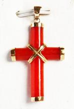 Zonder Minimumprijs - Kruishanger - 14 karaat Geel goud Jade, Sieraden, Tassen en Uiterlijk, Antieke sieraden