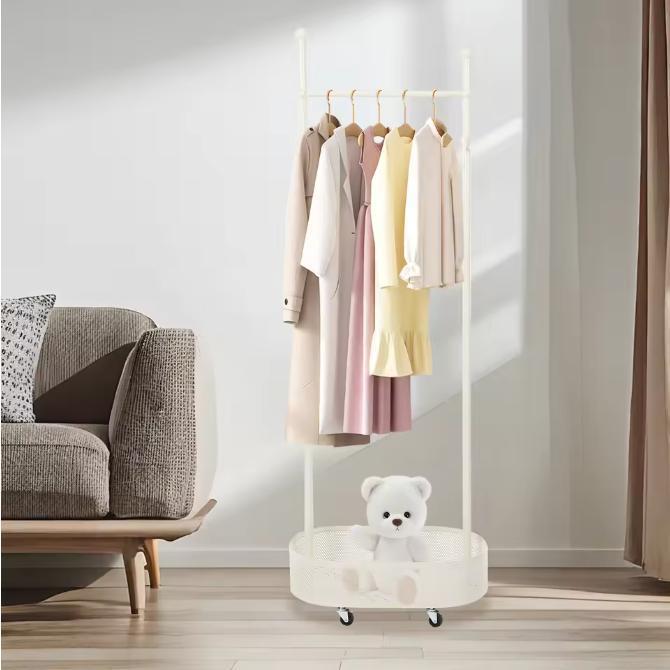 Witte Kapstok met Mand –Vrijstaand Met Wielen en Opbergruimt, Huis en Inrichting, Woonaccessoires | Kapstokken, Nieuw, Verzenden
