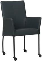 Donkerblauwe leren moderne eetkamerstoel - poot rond zwart m, Huis en Inrichting, Stoelen, Overige kleuren, Nieuw, Leer, Ophalen of Verzenden