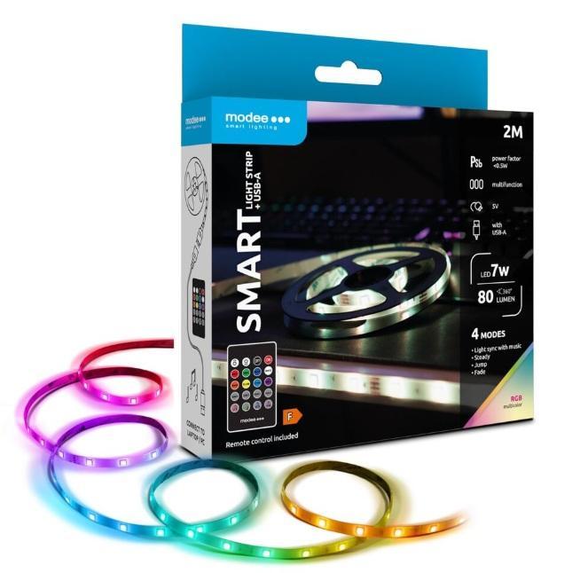 Modee LEDstrip 2 meter RGB 7W USB-A met Afstandsbediening, Huis en Inrichting, Lampen | Overige, Nieuw, Ophalen of Verzenden