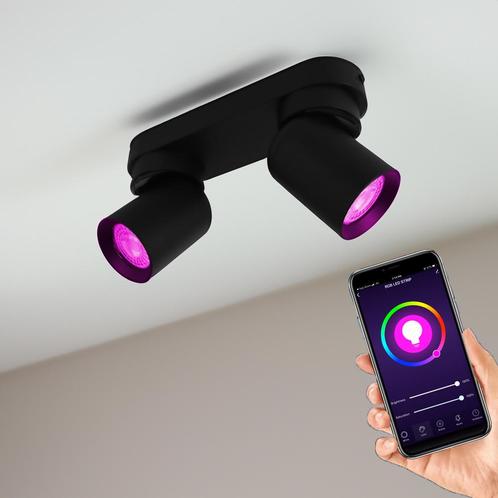 Smart opbouw plafond spot dubbel Zwart Hue compatible Incl., Huis en Inrichting, Lampen | Spots, Metaal of Aluminium, Ophalen of Verzenden