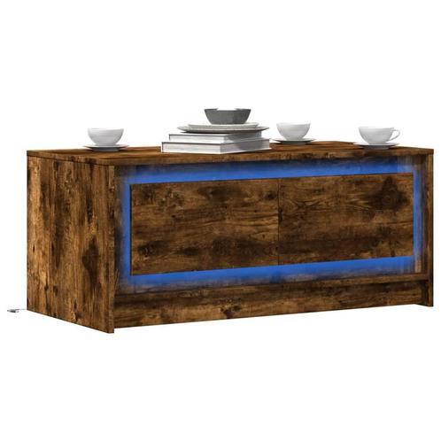 vidaXL Salontafel met LED-verlichting bewerkt hout gerookt, Huis en Inrichting, Tafels | Salontafels, Nieuw, Overige houtsoorten