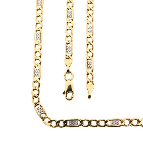 Bicolor gouden Figaro schakel ketting | 51,5 cm, Sieraden, Tassen en Uiterlijk, Kettingen, Overige kleuren, Gebruikt, Goud, Ophalen of Verzenden