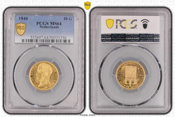 Gouden Willem I 10 gulden 1840 MS64 PCGS  (POP = 8/5), Postzegels en Munten, Munten | Nederland, Losse munt, 10 gulden, Koning Willem II