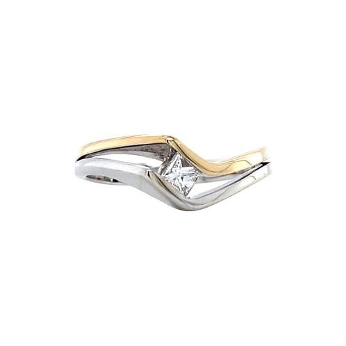 Gouden ring met prinses geslepen diamant 14 karaat, Sieraden, Tassen en Uiterlijk, Ringen, Wit, Zo goed als nieuw, Goud, Verzenden