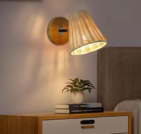 Retro Rotan Wandlamp – Handgeweven LED Wandlamp met Schakela, Huis en Inrichting, Lampen | Wandlampen, Nieuw, Verzenden
