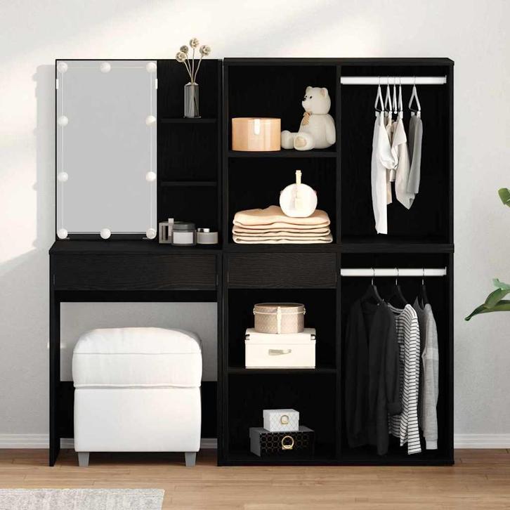 vidaXL LED Make-up Tafel Set met lade Zwart Eiken 140 x 40 x, Huis en Inrichting, Tafels | Kaptafels, Nieuw, Verzenden