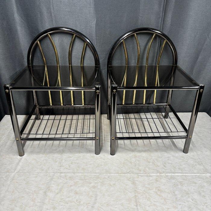 Nachtkastje - Metaal, Rookglas - Set van twee nachtkastjes, Antiek en Kunst, Kunst | Designobjecten