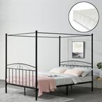 Metalen hemelbed Lahti zwart met matras 180x200 cm, Verzenden, Nieuw