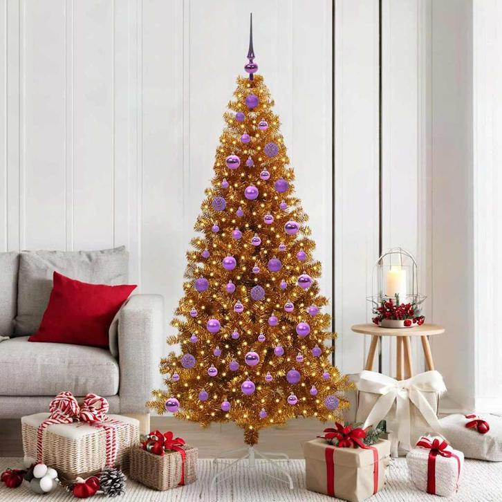 vidaXL Kerstboom met 300 LED met standaard Goud 180 cm PET, Diversen, Kerst, Nieuw, Verzenden