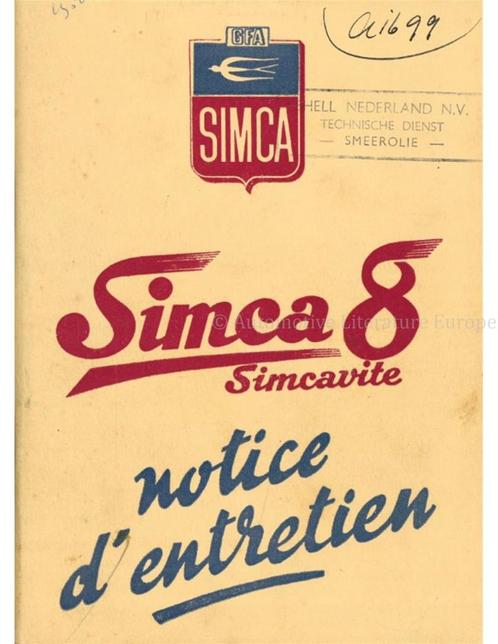 1949 SIMCA 8 SIMCAVITE INSTRUCTIEBOEKJE FRANS, Auto diversen, Handleidingen en Instructieboekjes