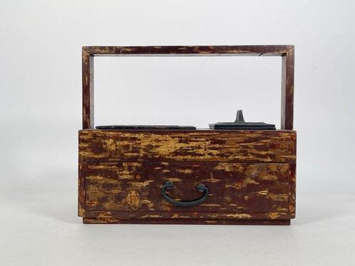 Sigarettendoos - Hout, Kersenbomenbast rookbox met asbak en, Antiek en Kunst, Antiek | Overige Antiek