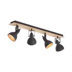Plafondspot zwart met hout 4-lichts draai- en kantelbaar -, Huis en Inrichting, Lampen | Spots, Verzenden, Nieuw, Industrieel