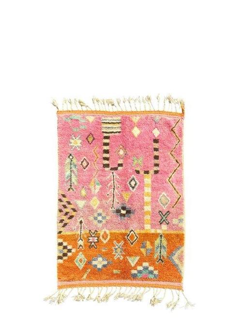 Boho Chic Marokkaans Berber wollen tapijt – Roze & Oranje, Antiek en Kunst, Kunst | Niet-Westerse kunst