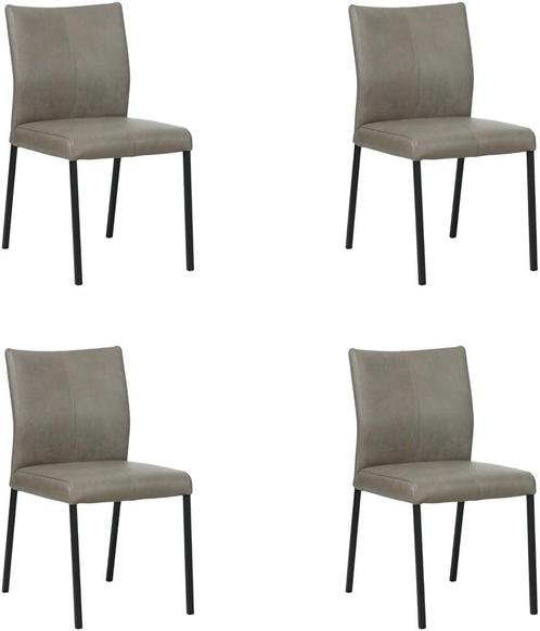 Grijze leren moderne eetkamerstoel - poot vierkant zwart - G, Huis en Inrichting, Stoelen, Overige kleuren, Nieuw, Leer, Ophalen of Verzenden
