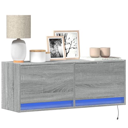 vidaXL Tv-wandmeubel met LED-verlichting 100x31x35 cm grijs, Huis en Inrichting, Kasten | Televisiemeubels, Nieuw, Overige houtsoorten