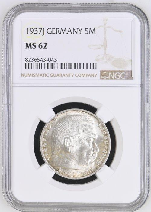 Duitsland, Derde Rijk 5 Reichsmark 1937 J MS62 (Zonder, Postzegels en Munten, Munten | Europa | Niet-Euromunten