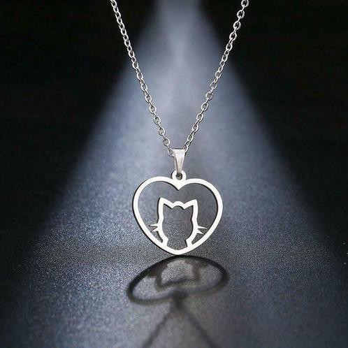 Katten halsketting Zilverkleurig In your heart, Sieraden, Tassen en Uiterlijk, Kettingen, Zilver, Nieuw, Met hanger, Overige materialen