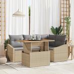 vidaXL 5-delige Tuinbankenset met kussens poly rattan beige, Verzenden, Nieuw, Rotan