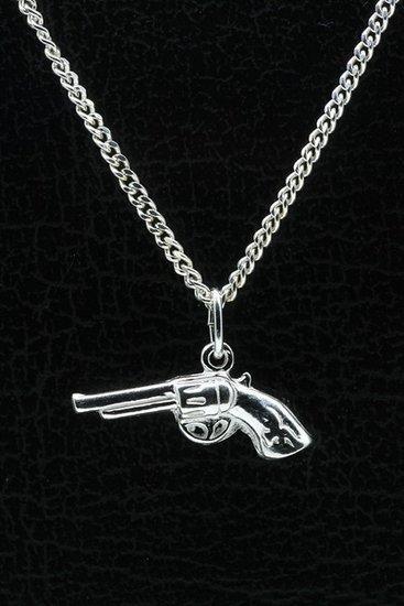 Zilveren Revolver licht ketting hanger, Sieraden, Tassen en Uiterlijk, Kettinghangers, Verzenden