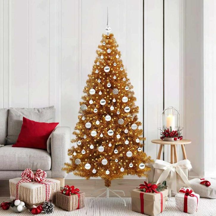 vidaXL Kerstboom met 300 LED met standaard Goud 180 cm PET, Diversen, Kerst, Nieuw, Verzenden