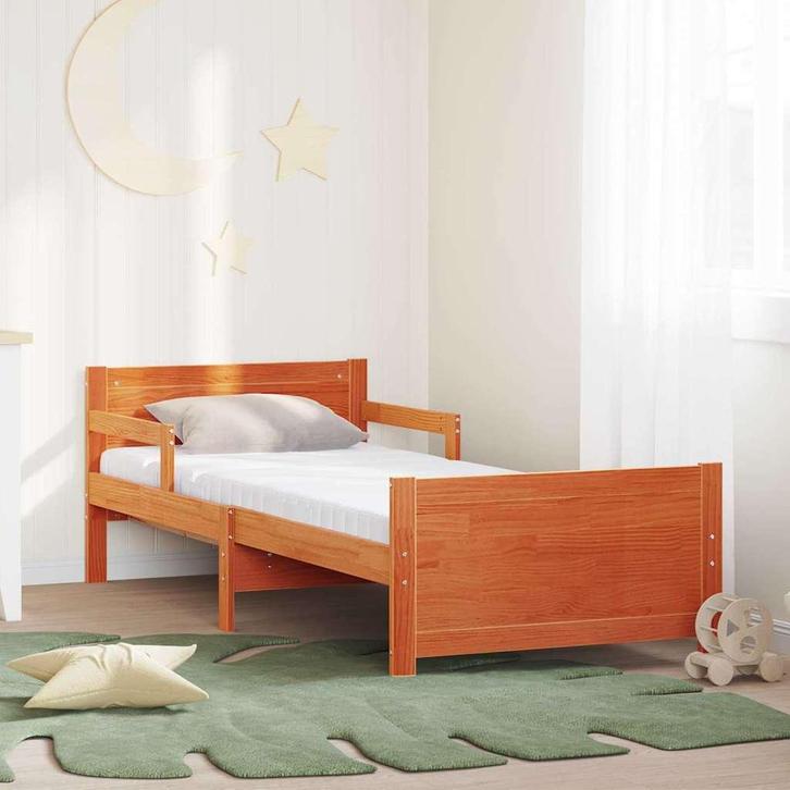 vidaXL Bedframe met matras Wasbruin 80 x 200 cm Massief, Huis en Inrichting, Slaapkamer | Bedden, Bruin, Nieuw, Hout, Verzenden