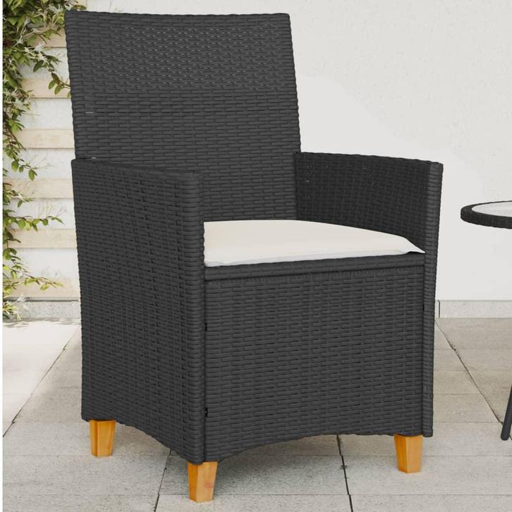 vidaXL Tuinstoelen 2 st met kussens poly rattan en massief, Tuin en Terras, Tuinstoelen, Nieuw, Rotan, Verzenden