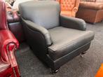 Originele Leren Chesterfield Fauteuil op Wieltjes Zwart leer, Huis en Inrichting, Fauteuils, Ophalen, Zo goed als nieuw, Leer