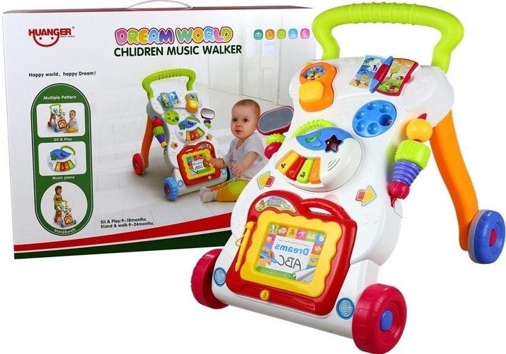 Loopwagen duwwagen interactief met tekenbord & piano, Kinderen en Baby's, Speelgoed | Buiten | Voertuigen en Loopfietsen, Nieuw