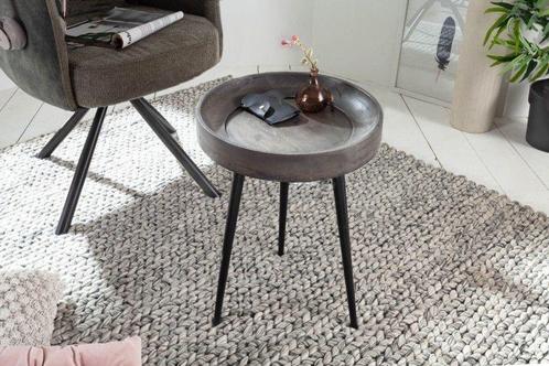 Ronde bijzettafel PURE NATURE 35cm grijs massief acaciahout, Huis en Inrichting, Tafels | Sidetables, Ophalen of Verzenden