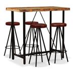 vidaXL Barset massief gerecycled hout en echt leer 5-delig, Huis en Inrichting, Complete eetkamers, Verzenden, Nieuw