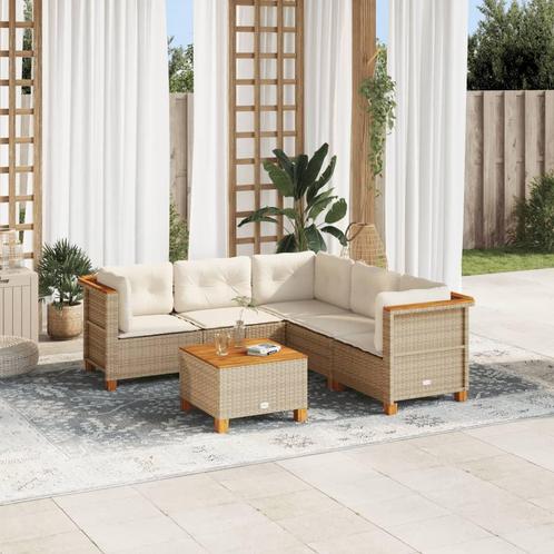 vidaXL 6-delige Loungeset met kussens poly rattan beige, Tuin en Terras, Tuinsets en Loungesets, Loungeset, Nieuw, Rotan, Verzenden