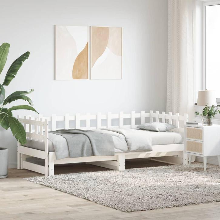 vidaXL Slaapbank uitschuifbaar 2x(80x200) cm massief, Huis en Inrichting, Slaapkamer | Bedden, 80 cm, 200 cm, Wit, Eenpersoons