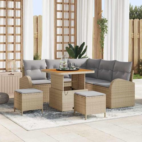 vidaXL Tuin Sofa Set met kussen 8 pcs Beige Poly riet, Tuin en Terras, Tuinsets en Loungesets, Nieuw, Rotan, Verzenden