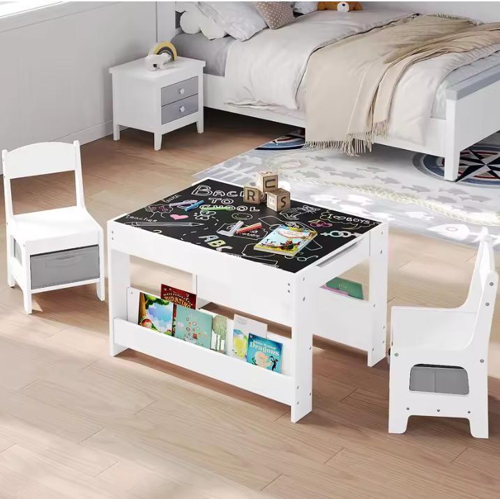 Kindertafel met 2 Stoelen en Opbergruimte met Schoolbord, Kinderen en Baby's, Kinderkamer | Overige Meubels, Nieuw, Verzenden