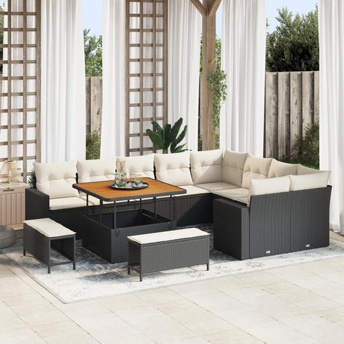 vidaXL 12-delig tuinset met kussens in zwart poly rattan en, Tuin en Terras, Tuinsets en Loungesets, Tuinset, Nieuw, Rotan, Verzenden